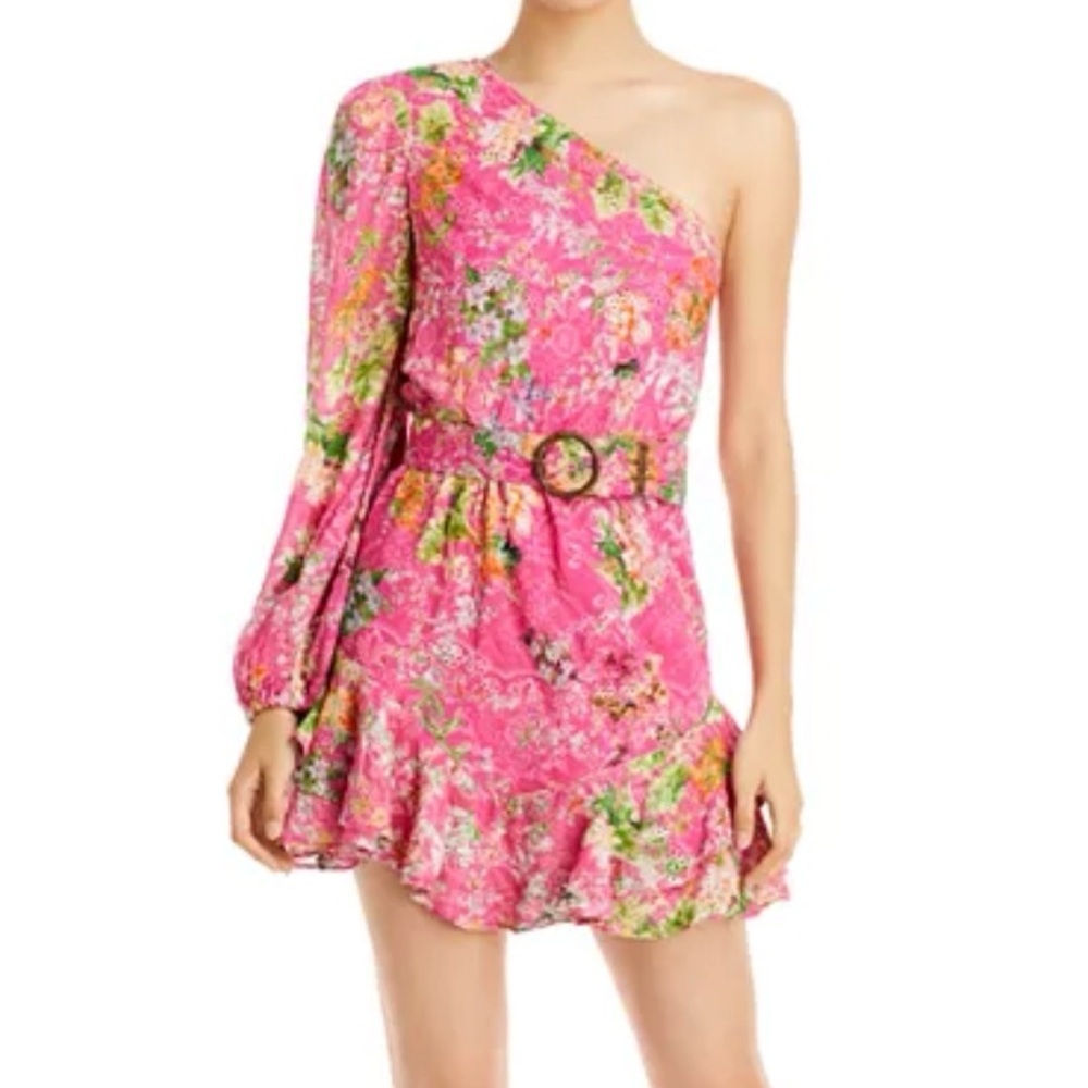 Hemant and Nandita One Shoulder Floral Belted Mini Dress Size Small